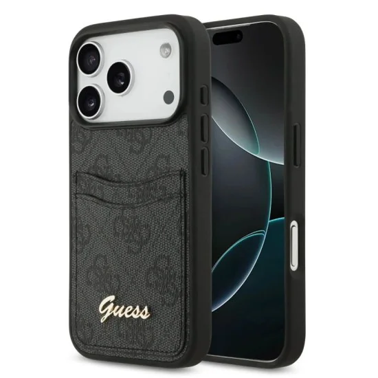 Guess Iphone 17 Pro Case With Card Slot And Stylish Metal Logo - Black
